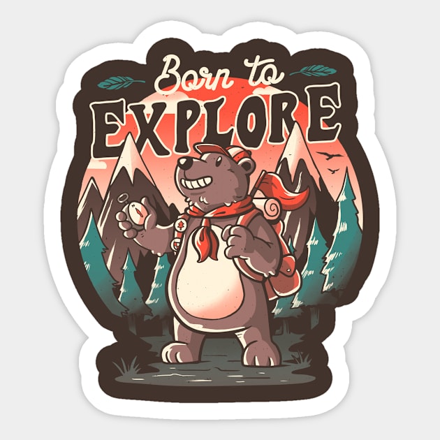 Born to Explore Cute Bear Camper Gift Sticker by koalastudio